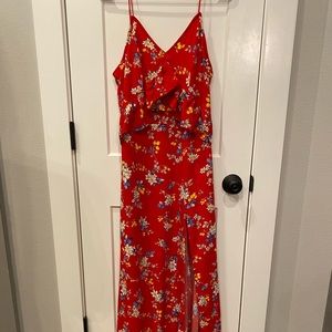 Red floral maxi dress